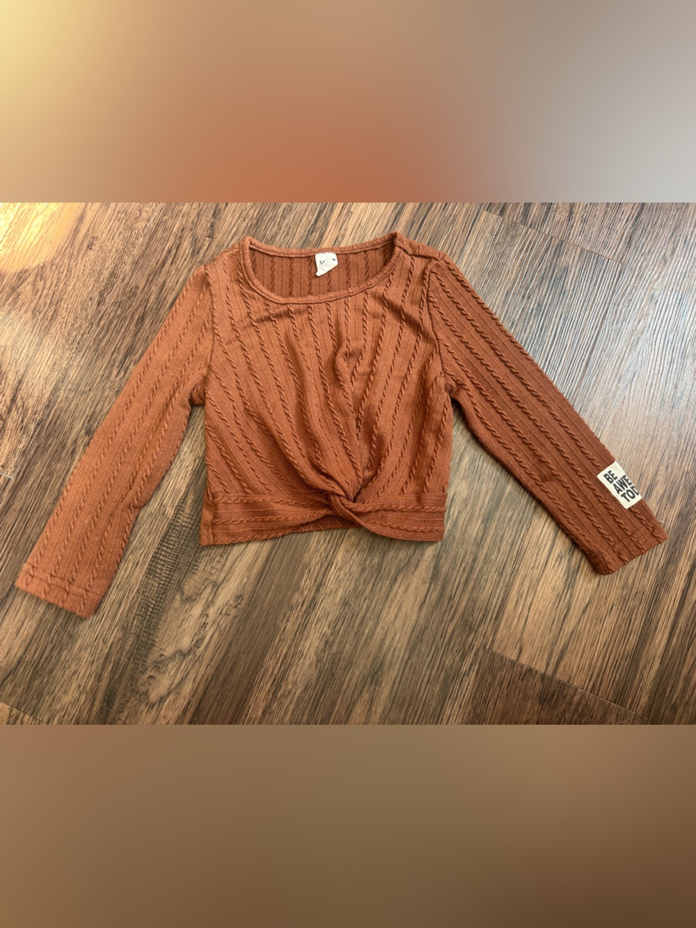 SHEIN Rust Cable-Knit Twist Front Sweater
